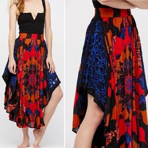 FREE PEOPLE RARE VINTAGE BALI LIGHTS BEAM BLACK HI LOW BOHO MIDI MAXI SKIRT 4 6